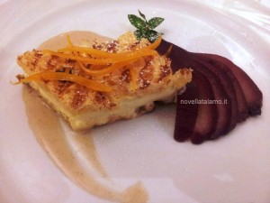 panettone ” Fiasconaro” proposto da Tommaso grigliato con gelato alla vaniglia, salsa gianduia e buccia d’arancia caramellata